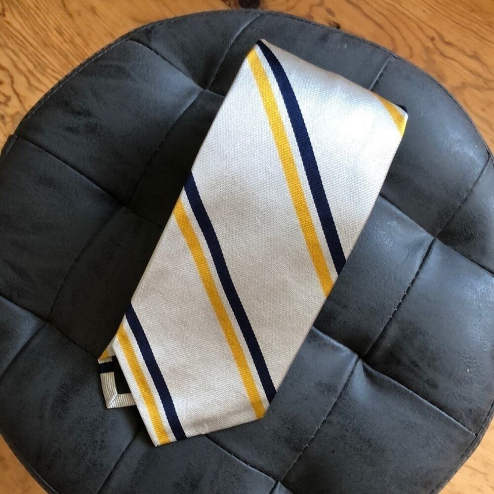 J.Crew 100% English Silk Tie Blue Yellow Gray Handmade USA